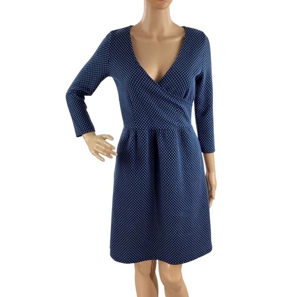 Anthropologie HD in Paris Navy Geometric Textured Faux Wrap Dress XS
